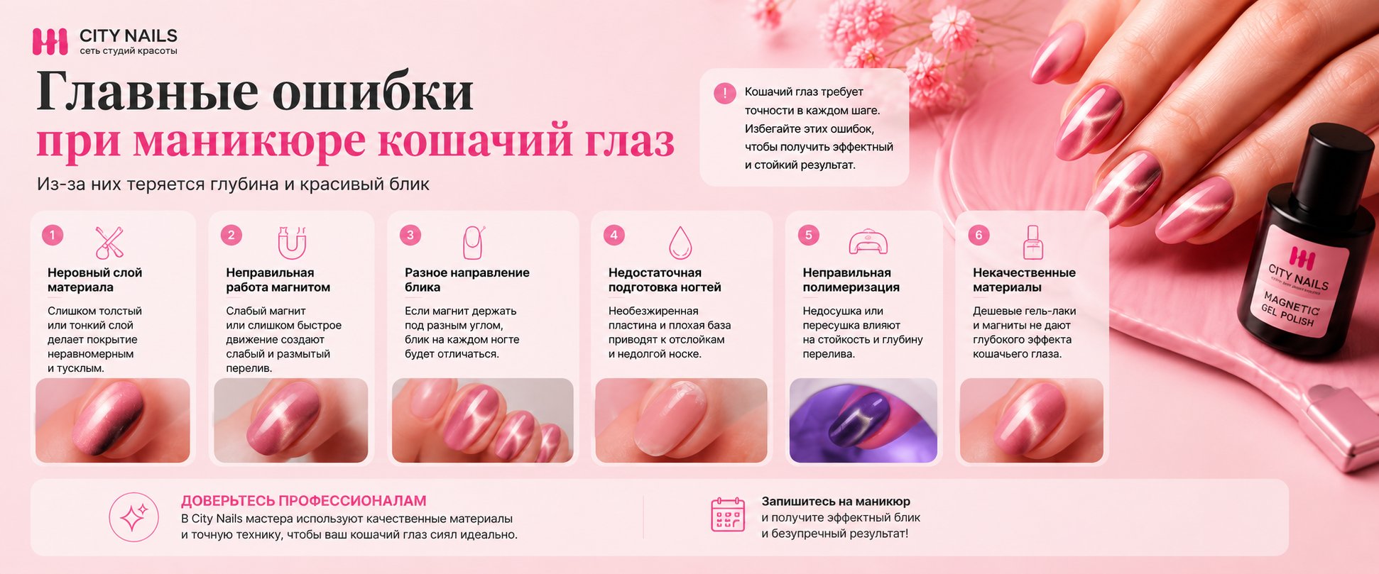 Главные ошибки при маникюре кошачий глаз